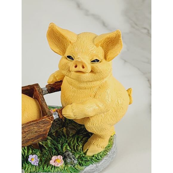 Russ Piglet Pig Piggy On A Cart Truffles Figurine 4" Resin 90s Home Decor Vtg - Picture 3 of 12